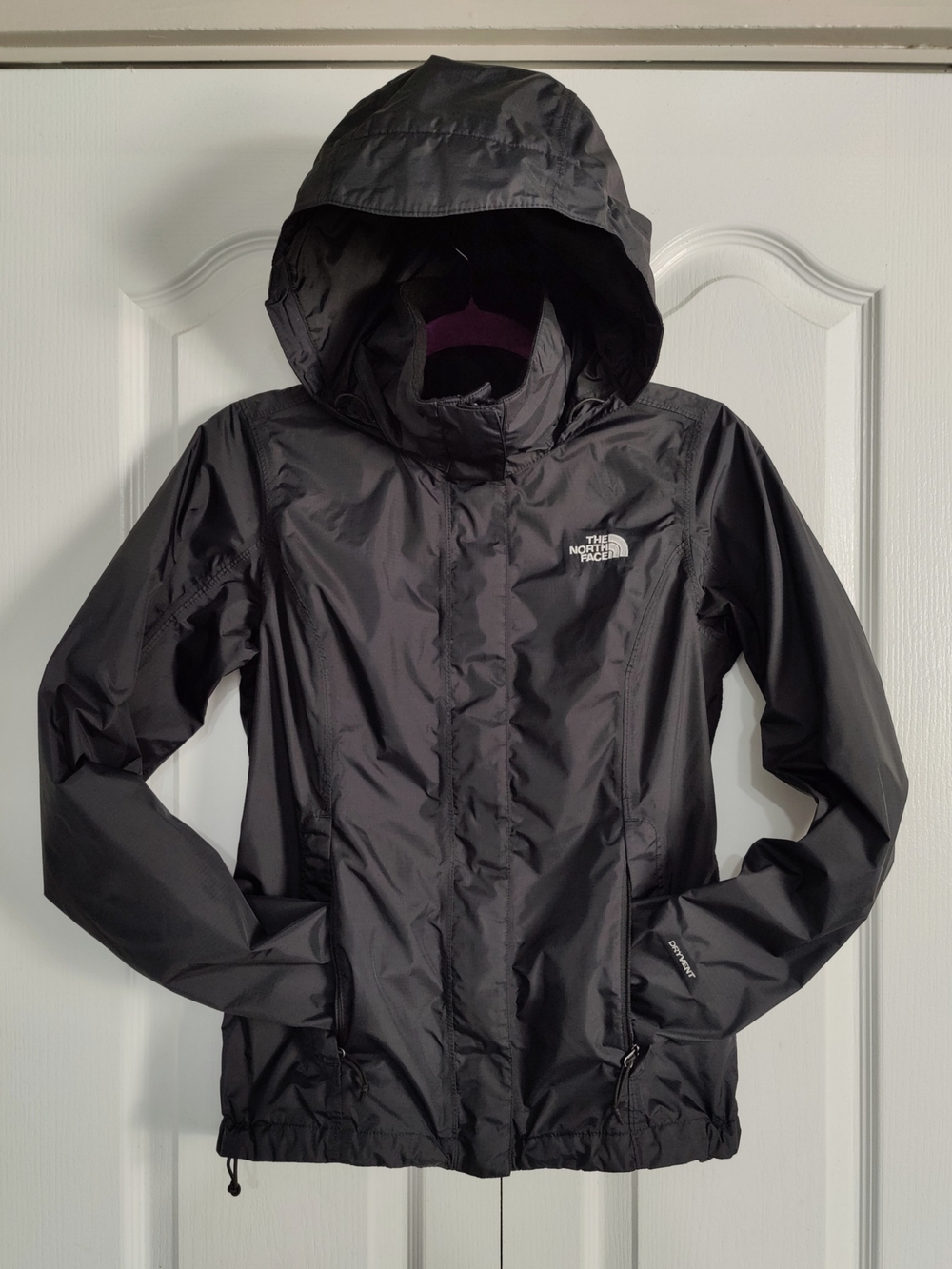 North Face Womens XS Resolve Rain Jacket Black Waterproof Hooded Shell Stowaway